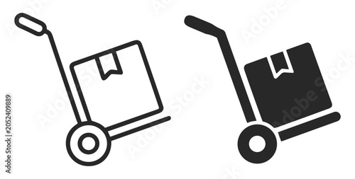 Foto Hand truck icons with a box representing delivery and shipping services on trans