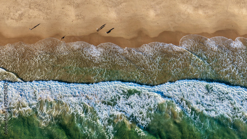 South Australia Coastline – 4K aerial drone view of ocean waves, sandy beach, foamy surf, shoreline patterns, turquoise water, coastal scenery and top-down seascape views
