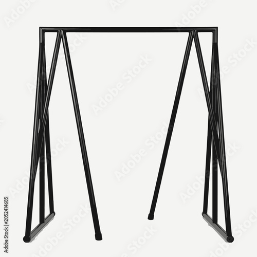 Isolated wooden stepladder with a blank board on a white background