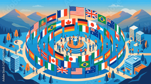 Bild auf Leinwand Global Summit: Diverse Nations Unite in International Diplomacy and Cooperation