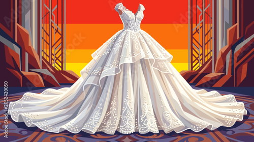 Bild auf Leinwand Luxury mermaid style white bridal gown with pearl detailed tulle overlay and ele