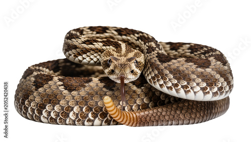Quadro su tela Rattlesnake coiled with tongue flicking, detailed scales
