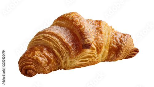 Foto Golden flaky croissant with sugar crystals