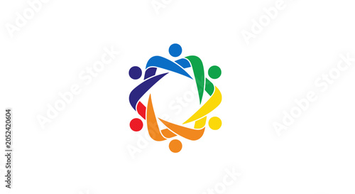 A colorful logo of people holding hands.
