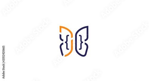 A stylized butterfly logo with orange and blue.