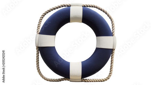 Obraz na plátne Navy blue life preserver ring with white stripes and rope
