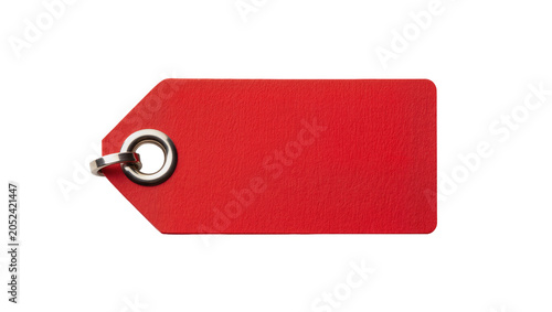 фотографія Red blank rectangular tag with metal grommet and ring
