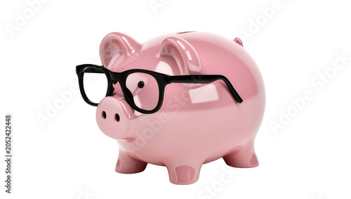 Cuadro en lienzo Pink piggy bank wearing black glasses