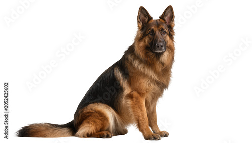 Fotografija German Shepherd dog sitting attentively long fur, brown and black coat