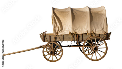 Fotografía Old wooden covered wagon with canvas top