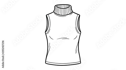 Sleeveless Turtleneck Top Fashion Illustration in Black and White.