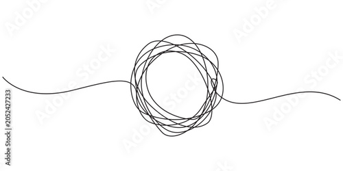 Schilderij op canvas Chaos and mess circle continuous line drawn Psychotherapy linear concept  vector problem solution symbol