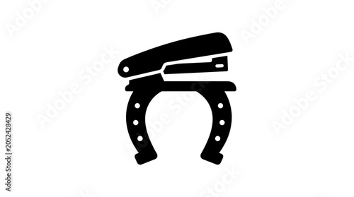 Stapler on Horseshoe Silhouette - Combining Office Supply with Luck Symbol.