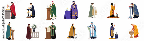 Foto Diverse collection of religious leaders, priests, and clerics from various faiths performing traditional rituals in ceremonial attire