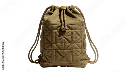 Photos Quilted Drawstring Backpack Bag Khaki