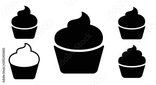 Cupcake Icons Set Sweet Dessert Food Vector Illustration.