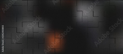 Foto Dark geometric wall background, with a grid, of raised square, tiles and soft, g
