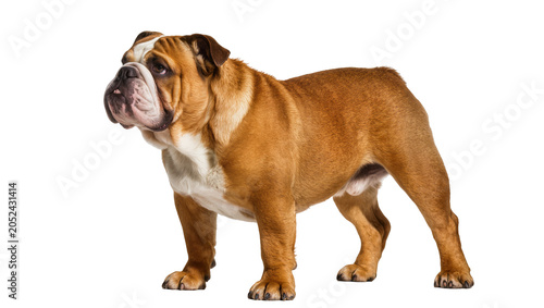 Billede på lærred English Bulldog standing, fawn and white coat