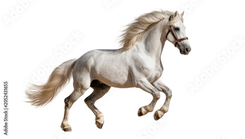 Photos Majestic white horse with flowing mane galloping