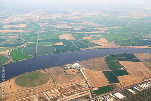 Aerial view of tagus river lisbon region, selective focus