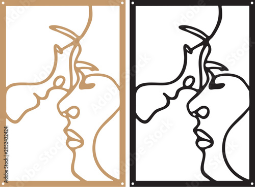 Photos Minimalist Abstract Face Line Art Decorative Metal Panel Vector