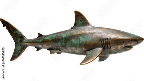 Fotografie Bronze shark sculpture with verdigris patina
