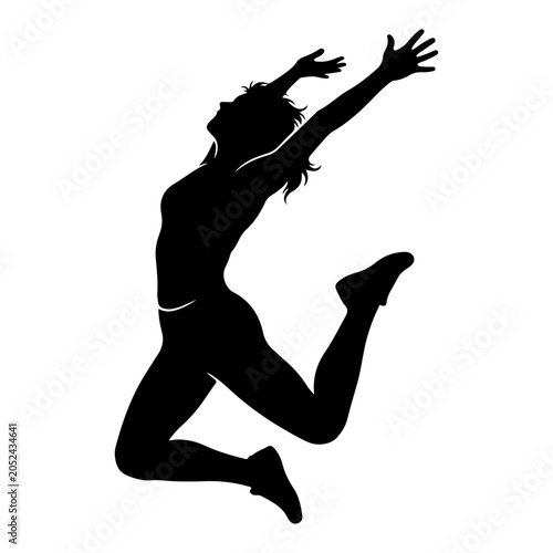 Silhouette of a Woman Jumping Joyfully with Arms Raised in Celebration