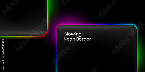 Glowing neon light frame as a modern user interface element. Light effect illumination on a dark background. Abstract digital background for sleek web design layout.