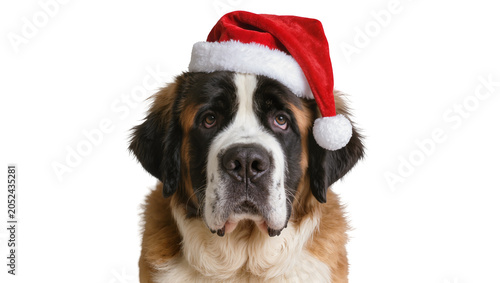 Bild auf Leinwand Saint Bernard dog wearing Santa hat for Christmas