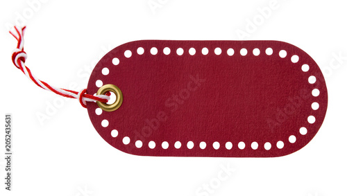 Картината върху платно Red oval leather tag with grommet and string