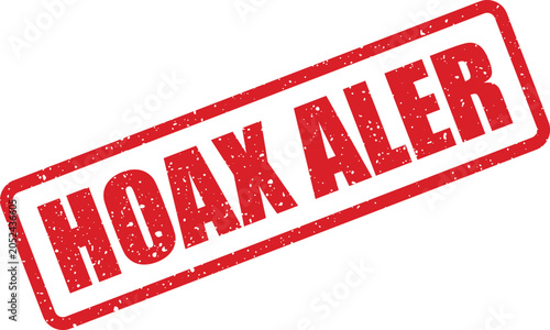 Photos A bold red rectangular grunge rubber stamp featuring the phrase HOAX ALER in cap