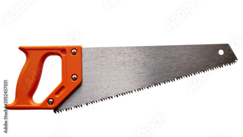 Fotografía Orange handled hand saw with metal blade and sharp teeth