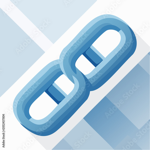 Blue chain link icon with shadow on geometric background
