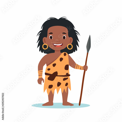 Cartoon Caveman Holding a Spear