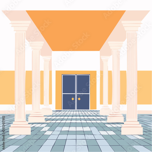 Classical Architecture with Columns and Double Doors
