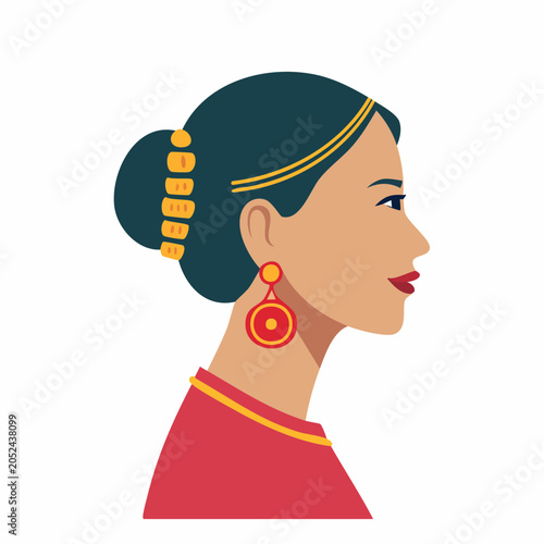 Profile of a Woman with Traditional Jewelry and Hairstyle