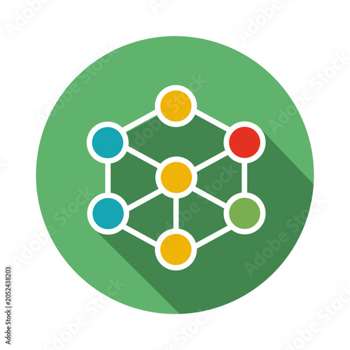 Network Icon - Colorful molecular network structure on vibrant green gradient background illustration