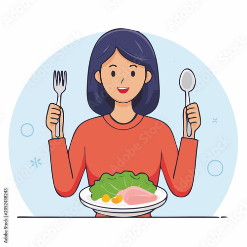 Woman Ready to Eat Healthy Meal