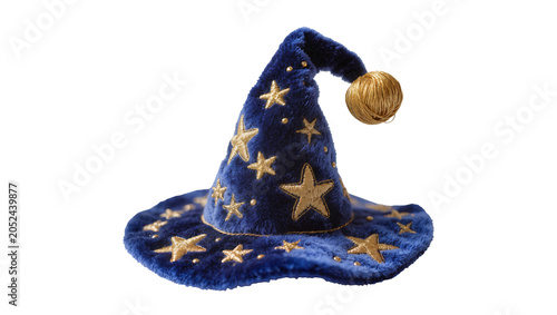 Photos Blue plush wizard hat with gold stars and pompom