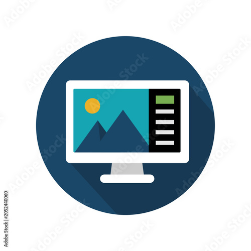 Monitor Icon - Digital screen displaying mountain landscape at sunrise with minimalist design on dark background