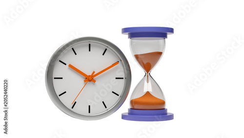 Slika na platnu Round clock and hourglass with orange sand