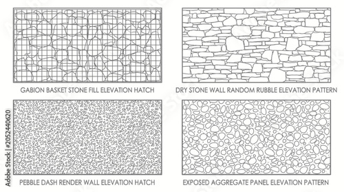 Architectural wall elevation hatch and material pattern set.