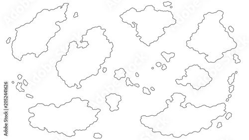 Foto Fictional island and continent outline collection vector