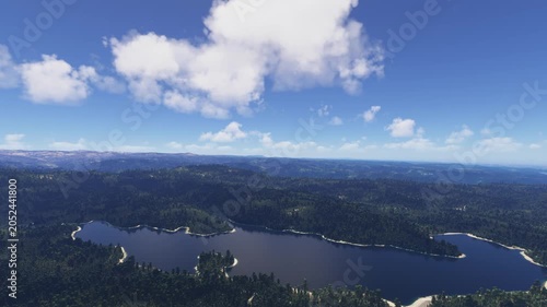 Side aerial drone view in Eldorado National Forest. Sierra Nevada. California. United States