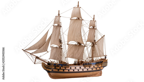 Bild auf Leinwand Wooden tall ship with sails and masts