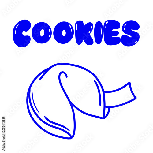 Cookies doodle illustration, fortune cookie, blue line art