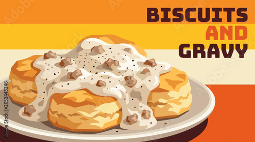 Schilderij op canvas biscuits and gravy american breakfast cuisine food recipe culinary traditional a