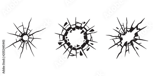 Schilderij op canvas Set of black broken glass crack marks and bullet hole shapes for design elements