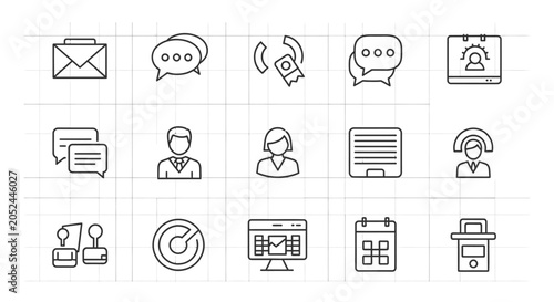 Business communication and support line icons set.