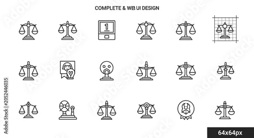 Legal justice and law firm scale outline icons.
